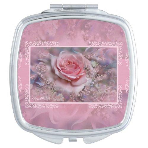 Pink Rose And Babys Breath Flowers Compact Mirror