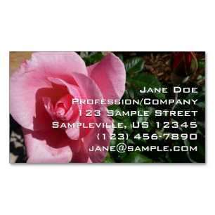 Pink Rose and Bud Garden Floral Business Card Magnet