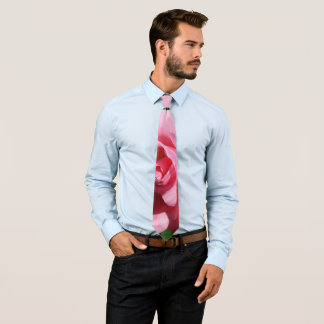 Pink Rose and Bud Garden Floral Neck Tie