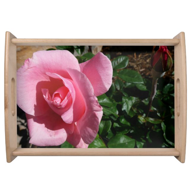 Pink Rose and Bud Garden Floral Serving Tray (Front)