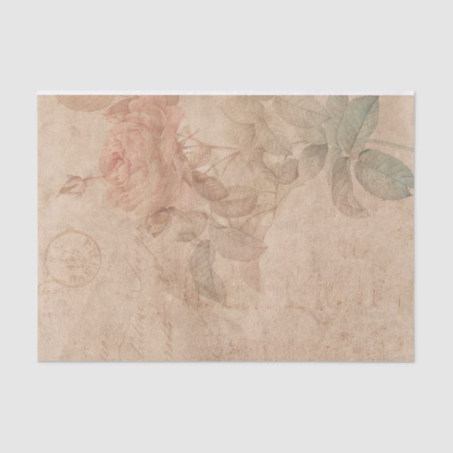 Pink Rose and Bud on a Rustic Style Background Tissue Paper (Front)