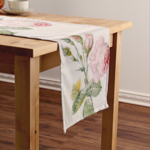 Pink Rose and Butterfly Antique Print Table Runner