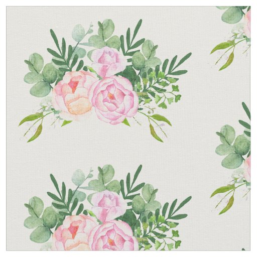 Pink Rose and Eucalyptus Bouquet Fabric