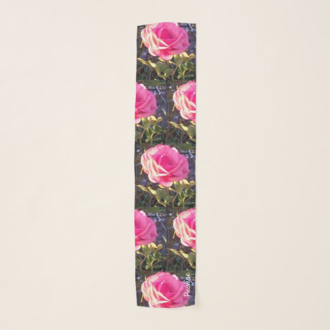 Pink Rose and Green Leaves Scarf (Front)