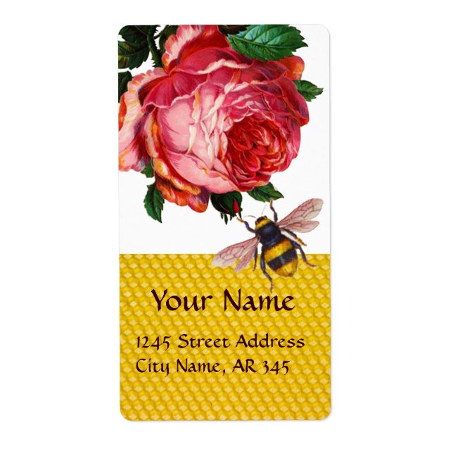 PINK ROSE AND HONEY BEE ,BEEKEEPER LABEL (Front)