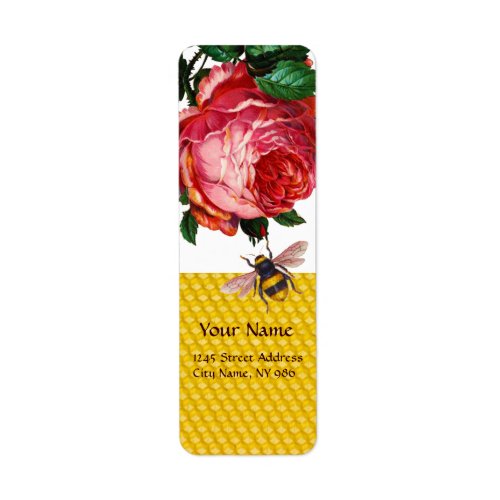 PINK ROSE AND HONEY BEE BEEKEEPER LABEL