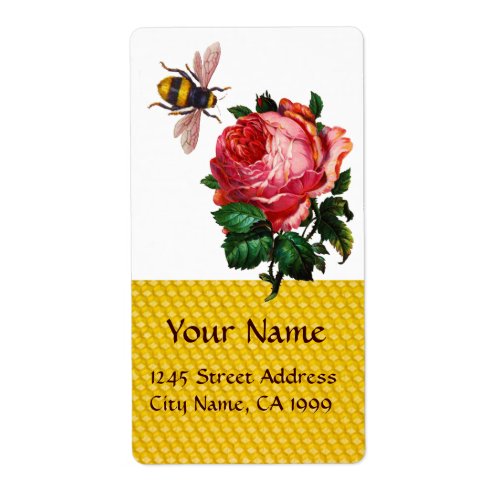 PINK ROSE AND HONEY BEE BEEKEEPER LABEL