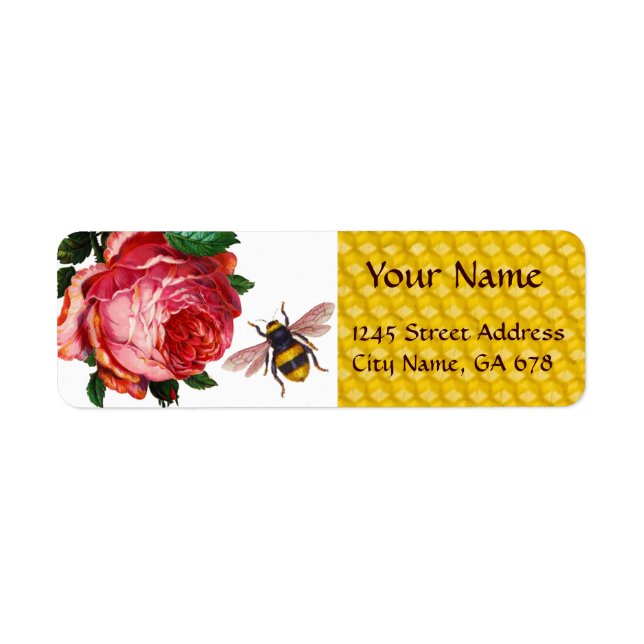 PINK ROSE AND HONEY BEE ,BEEKEEPER LABEL (Front)