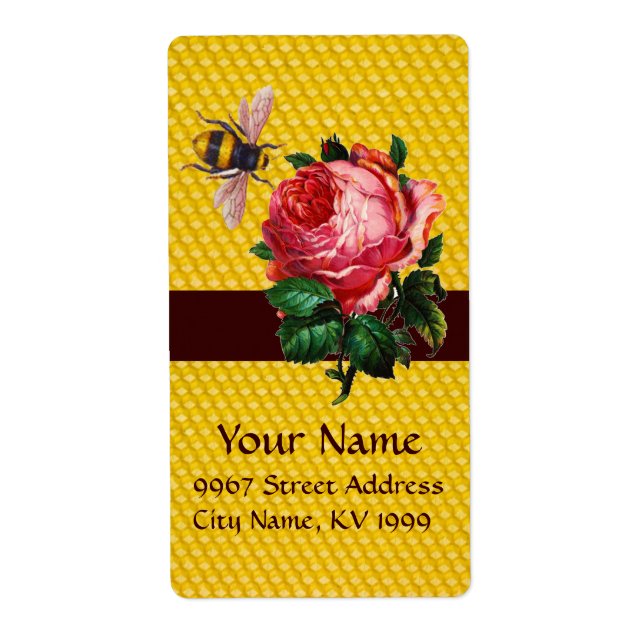 PINK ROSE AND HONEY BEE ,BEEKEEPER LABEL (Front)