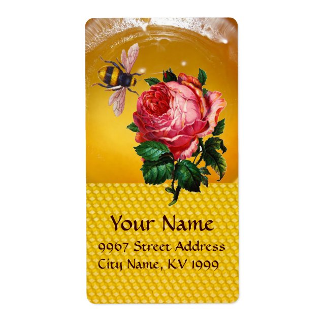PINK ROSE AND HONEY BEE ,BEEKEEPER LABEL (Front)