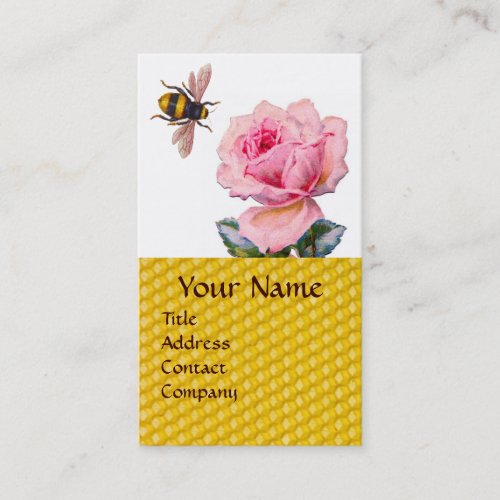 PINK ROSE AND HONEY BEE BEEKEEPER MONOGRAM BUSINESS CARD