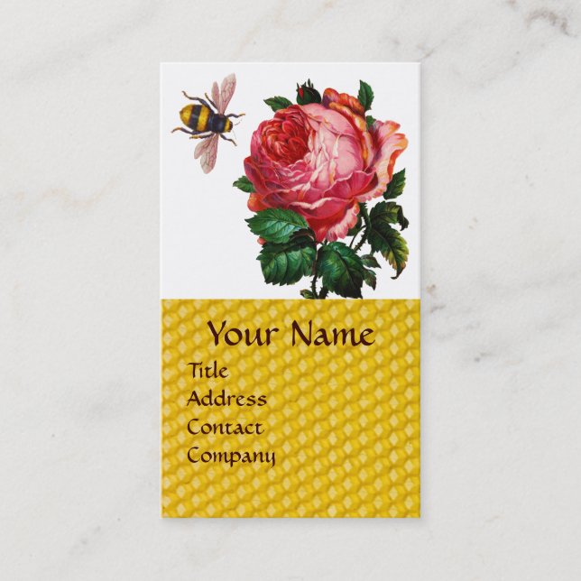 PINK ROSE AND HONEY BEE BEEKEEPER RED WAX SEAL BUSINESS CARD (Front)