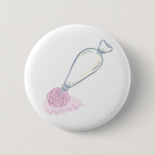 Pink Rose and Pastry Bag Button (Front)