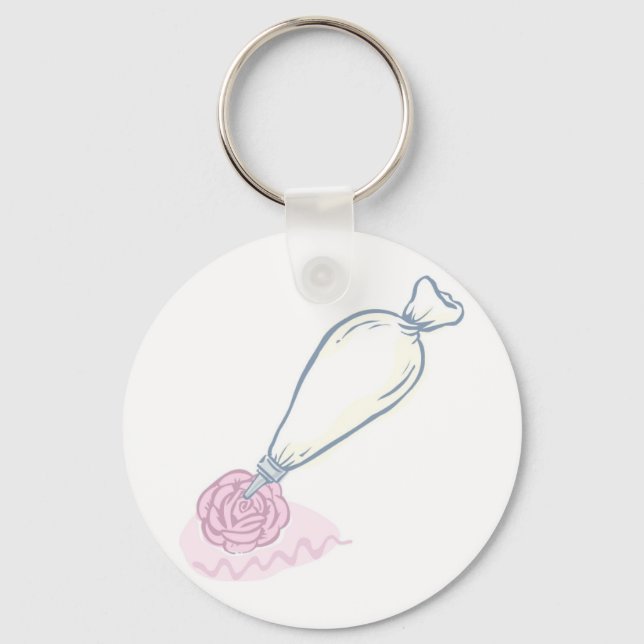 Pink Rose and Pastry Bag Keychain (Front)