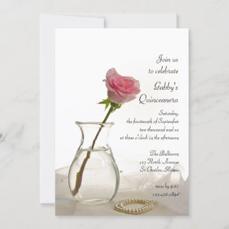 Pink Rose and Pearls Quinceanera Party Invitation