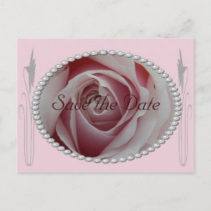Pink Rose and Pearls Save the Date Design Announcement Postcard