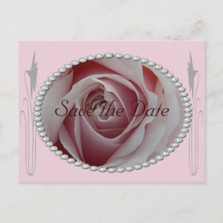 Pink Rose and Pearls Save the Date Design Announcement Postcard