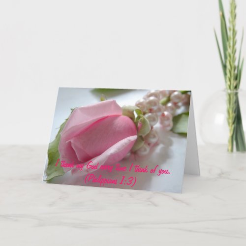 Pink rose and pearls thank you card