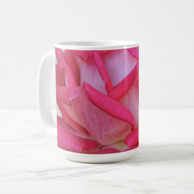 Pink Rose and Petals Flower Mug Coffee Cup (Front Left)
