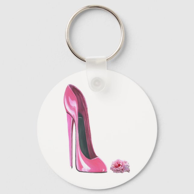 Pink Rose and Pink Stiletto Shoe Keychain (Front)