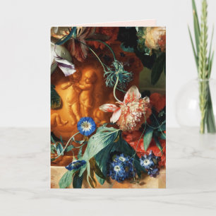 PINK ROSE,ANEMONE AND BLUE FLOWERS Valentine's Day Holiday Card