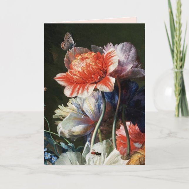 PINK ROSE,ANEMONE AND BUTTERFLY Valentine's Day Holiday Card (Front)