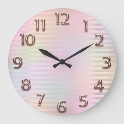 Pink Rose Arabic Number Holograph Strokes Lines Large Clock