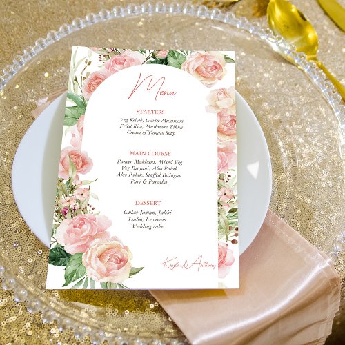 Pink rose arch blush pink floral wedding menu