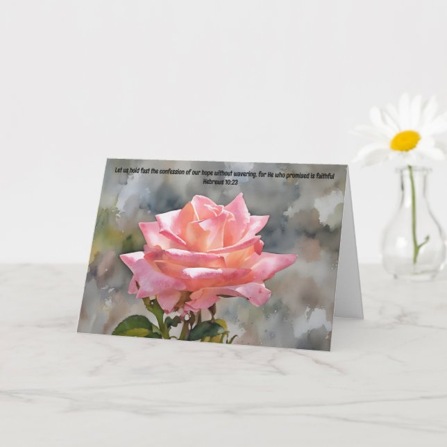 Pink Rose Art Bible Verse Thinking of You Faith Card (Small Plant)
