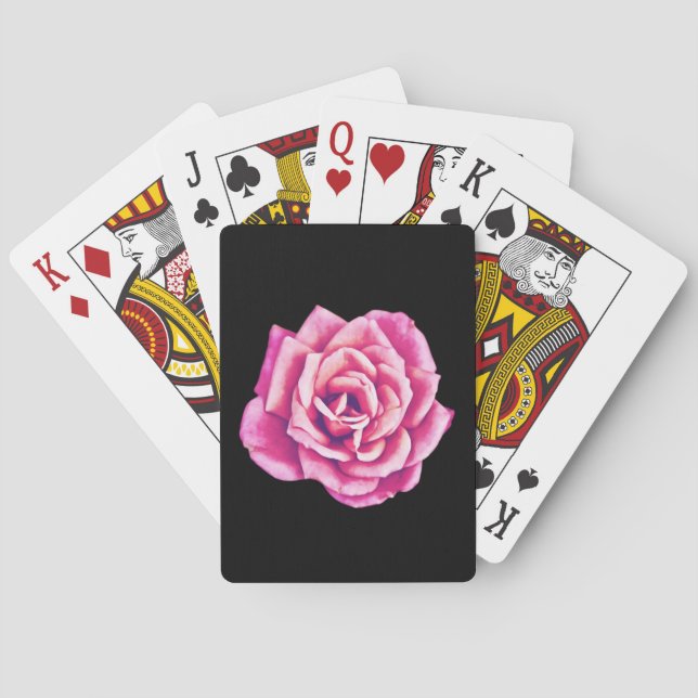 Pink Rose Art on Black Playing Cards (Back)
