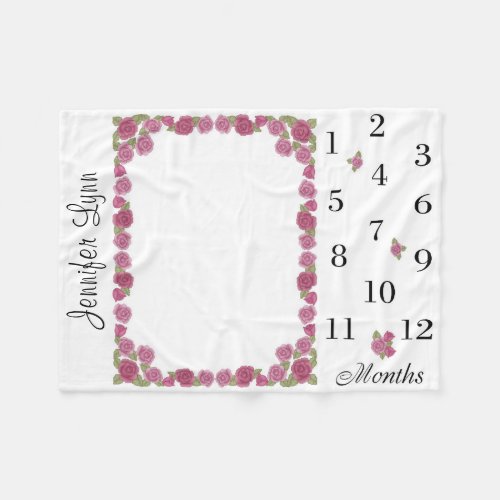 Pink Rose Baby Girl Milestone Month Photo Prop Fleece Blanket