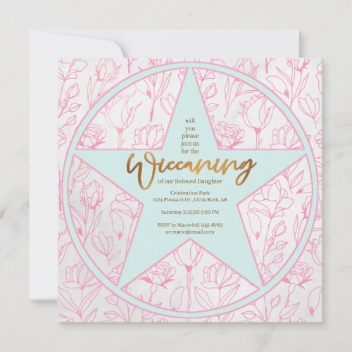Pink Rose Baby Girl Wiccaning Naming Ceremony Invitation