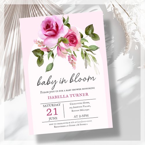 Pink Rose Baby in Bloom Baby Shower Invitation