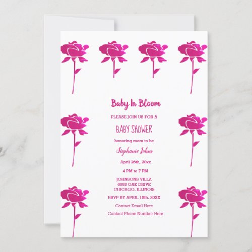 Pink Rose Baby In Bloom Girl Baby Shower 2024 Invitation