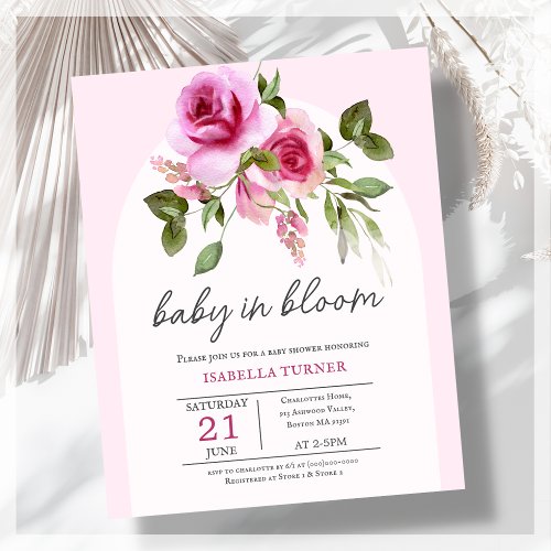 Pink Rose Baby Shower Budget Invitation