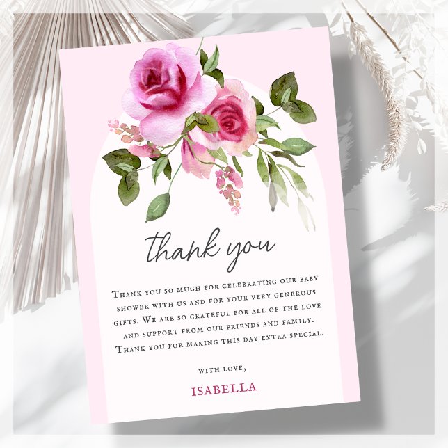 Pink Rose Baby Shower Thank You Card (Creator Uploaded)
