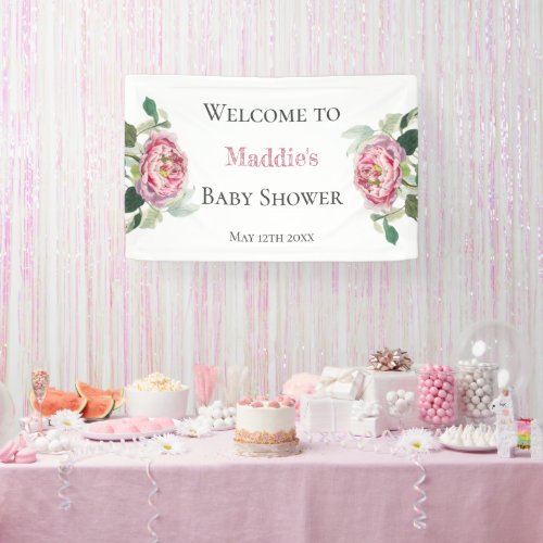 Pink Rose  Baby Shower Welcome  Banner