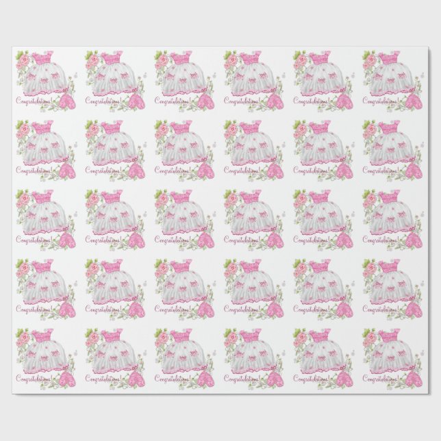 Pink Rose Baby Shower Wrapping Paper (Flat)