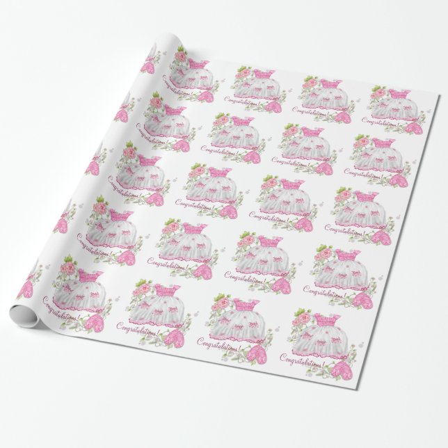 Pink Rose Baby Shower Wrapping Paper (Unrolled)