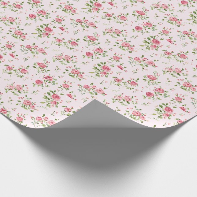 Pink Rose Baby Shower Wrapping Paper (Corner)