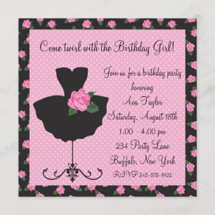 Pink Rose Ballerina Birthday Party Invitation