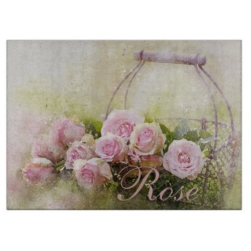 Pink Rose Basket Cutting Board