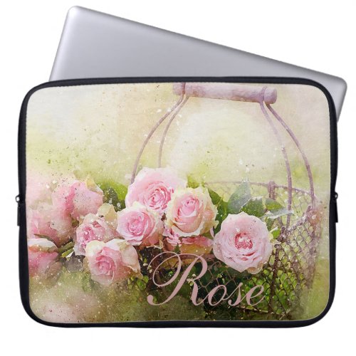 Pink Rose Basket Laptop Sleeve