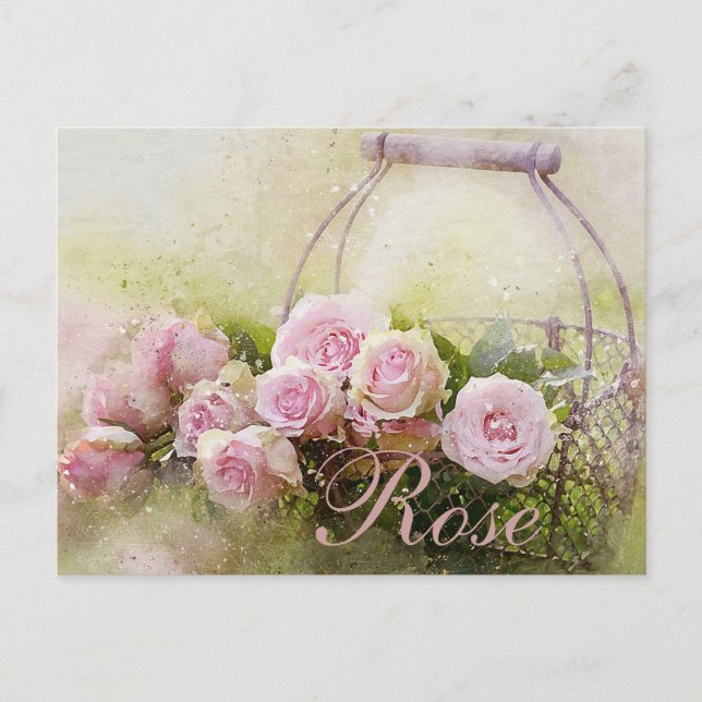 Pink Rose Basket Postcard (Front)