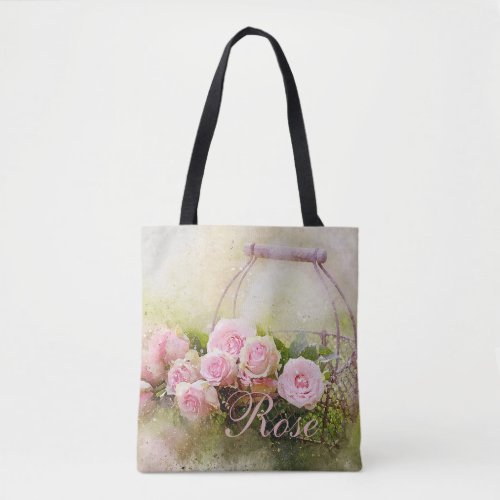 Pink Rose Basket Tote Bag