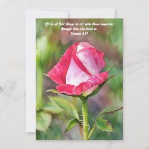 Pink Rose Bible Verse Art Flat Note Card