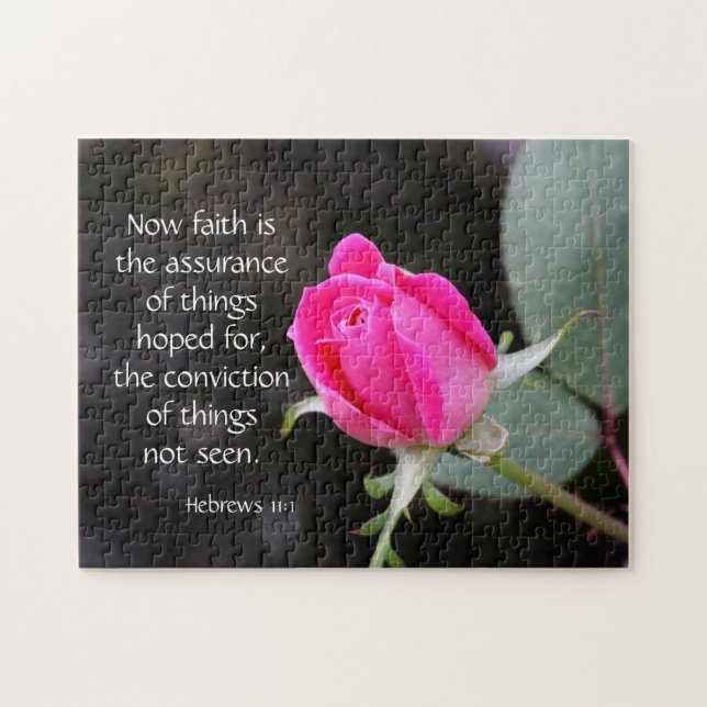 Pink Rose, Bible verse (Hebrews) on faith & hope Jigsaw Puzzle (Horizontal)