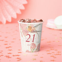Pink Rose, Bird 21st Birthday Cup