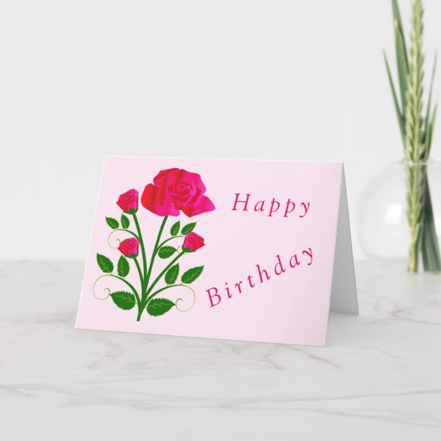 Pink Rose Birthday Card (Front)