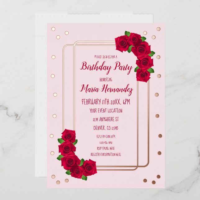 Pink Rose Birthday Foil Invitation (Envelope)